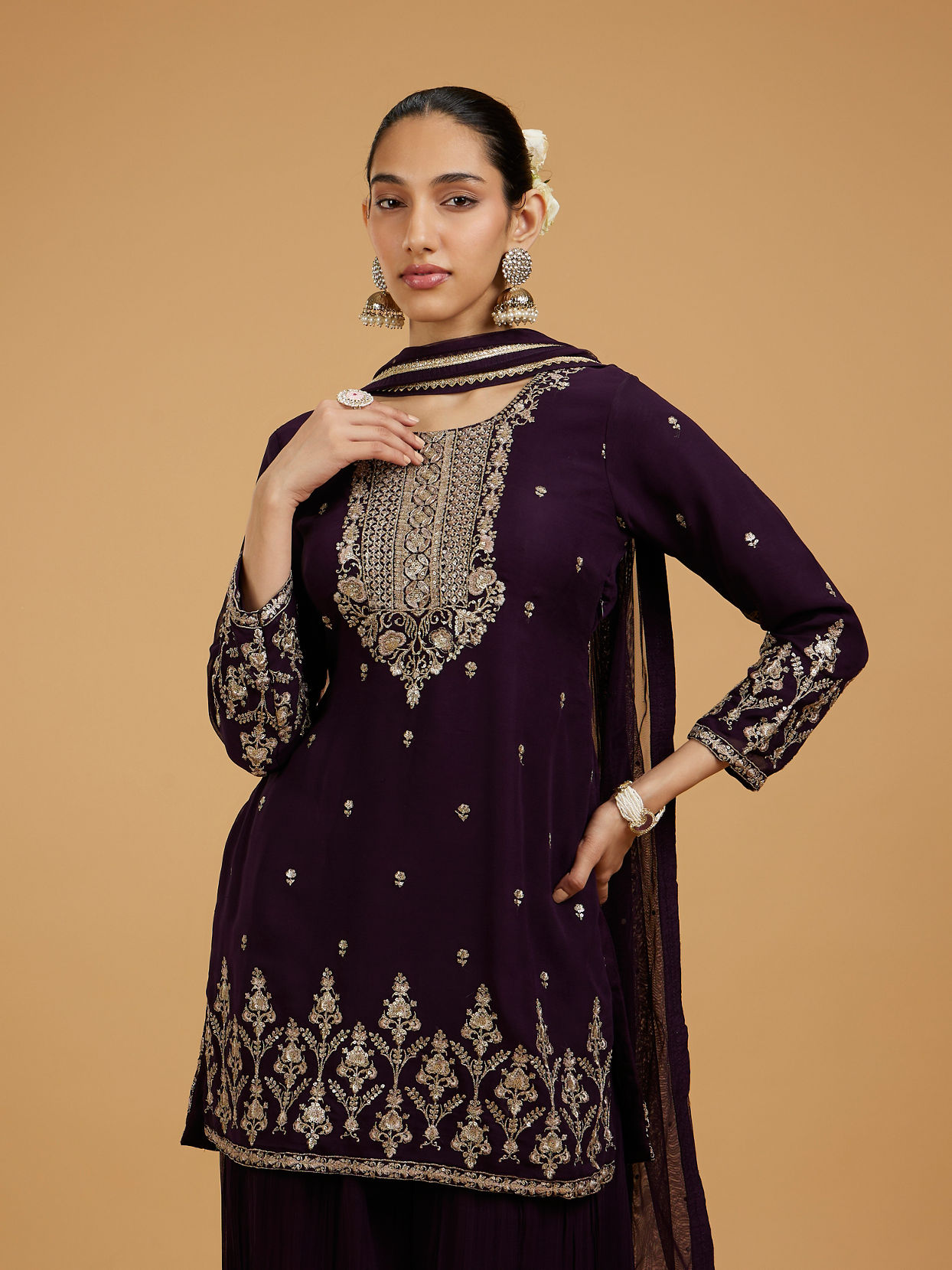 Mohey Women Enchanting Wine Georgette Palazzo Suit