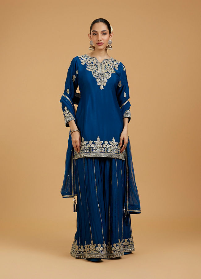 Mohey Women Blue Chinon Palazzo Suit