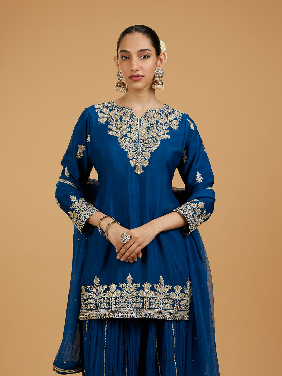 Mohey Women Blue Chinon Palazzo Suit