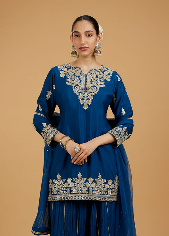 Mohey Women Blue Chinon Palazzo Suit