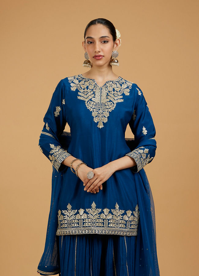 Mohey Women Blue Chinon Palazzo Suit