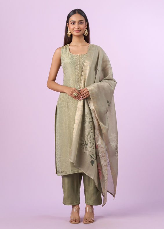 Mohey Women Pista Green Elegance Straight Suits