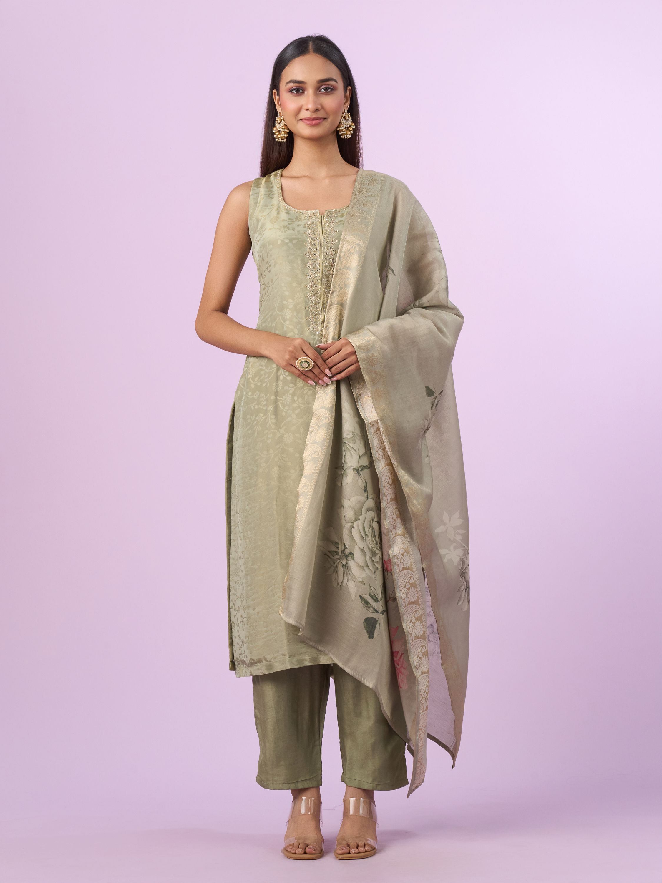 Mohey Women Pista Green Elegance Straight Suits