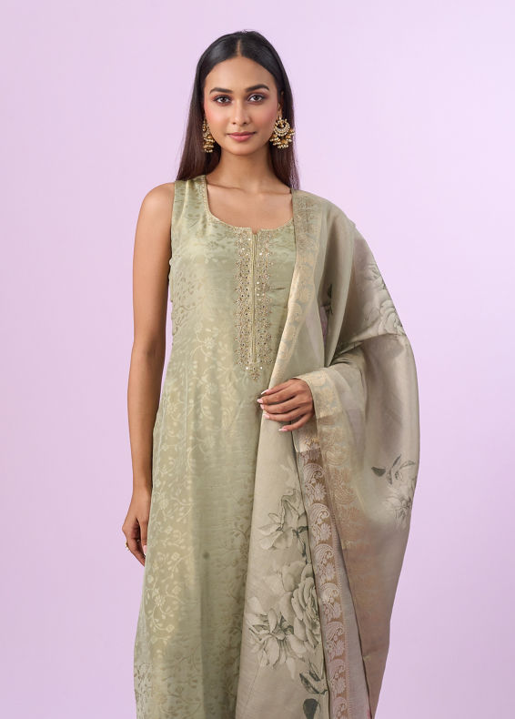 Mohey Women Pista Green Elegance Straight Suits