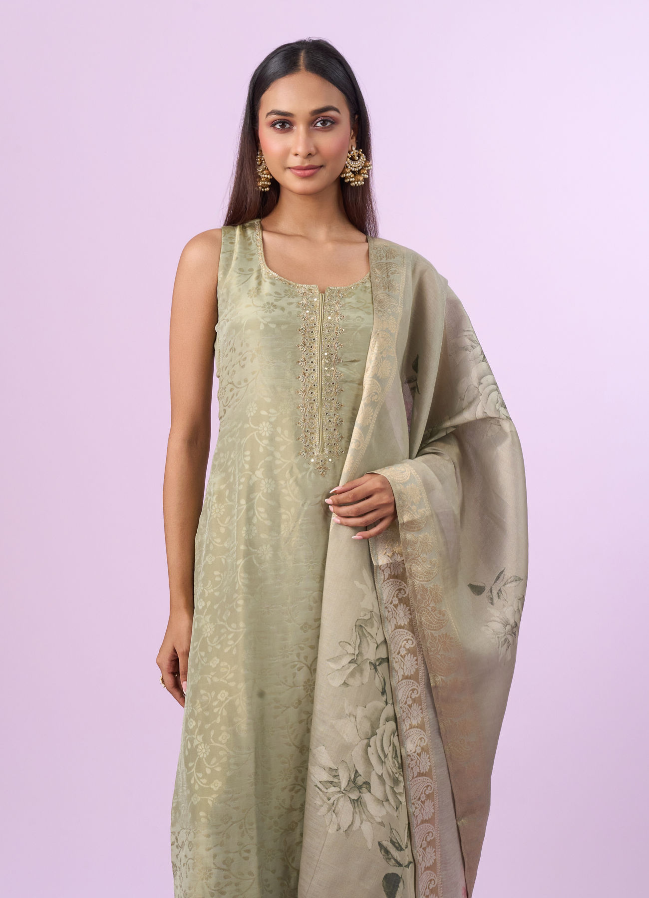 Mohey Women Pista Green Elegance Straight Suits