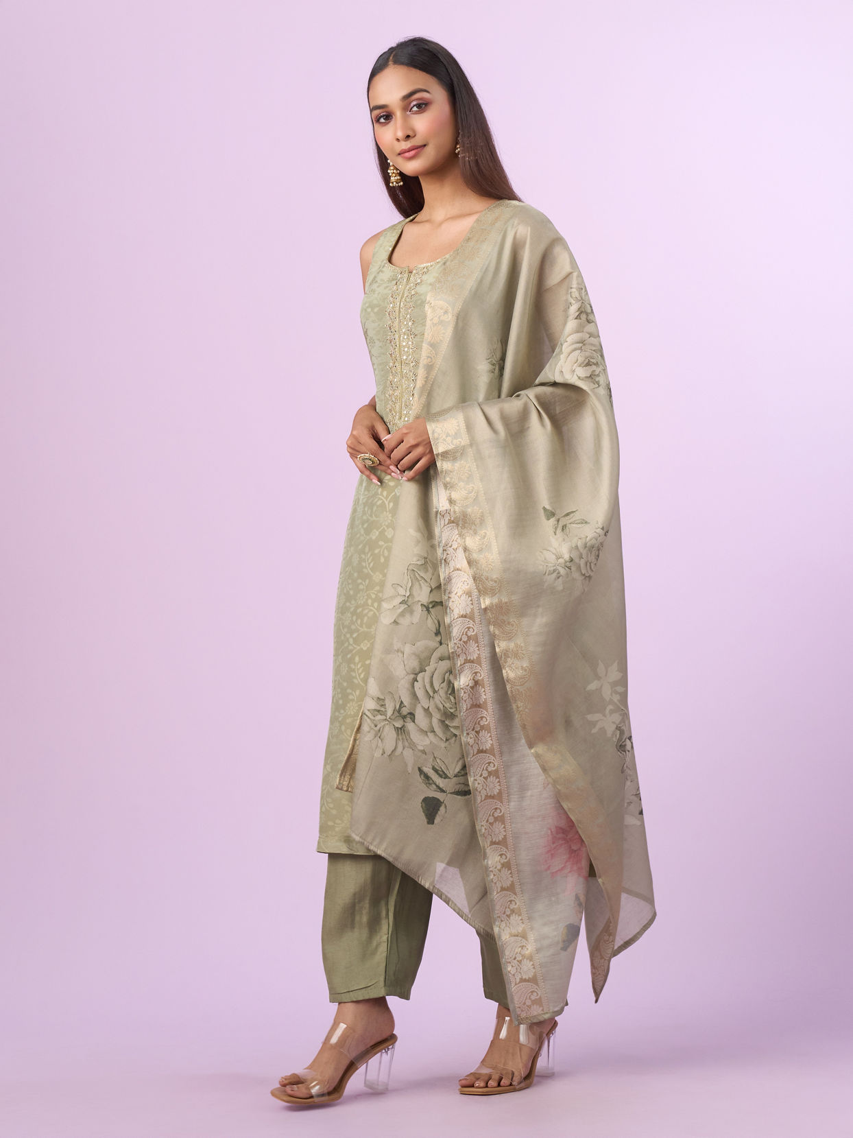 Mohey Women Pista Green Elegance Straight Suits