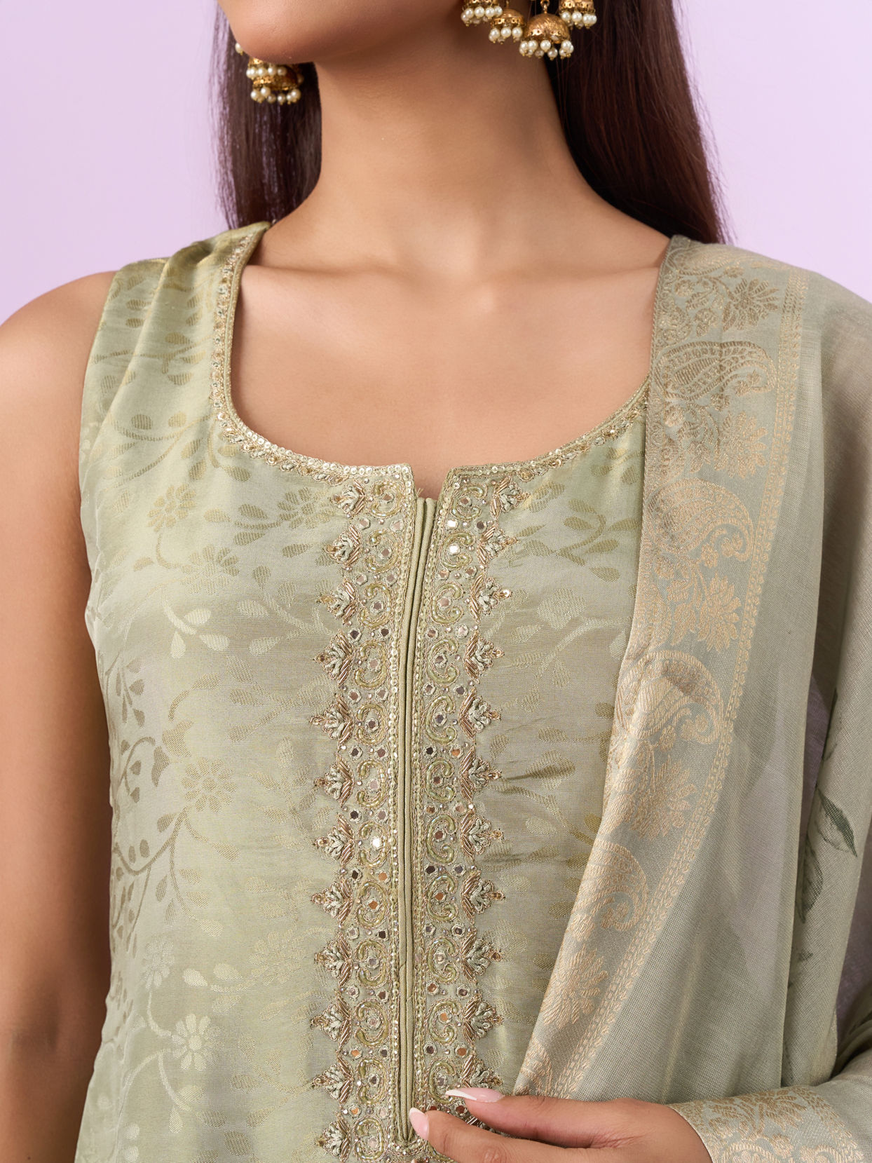 Mohey Women Pista Green Elegance Straight Suits