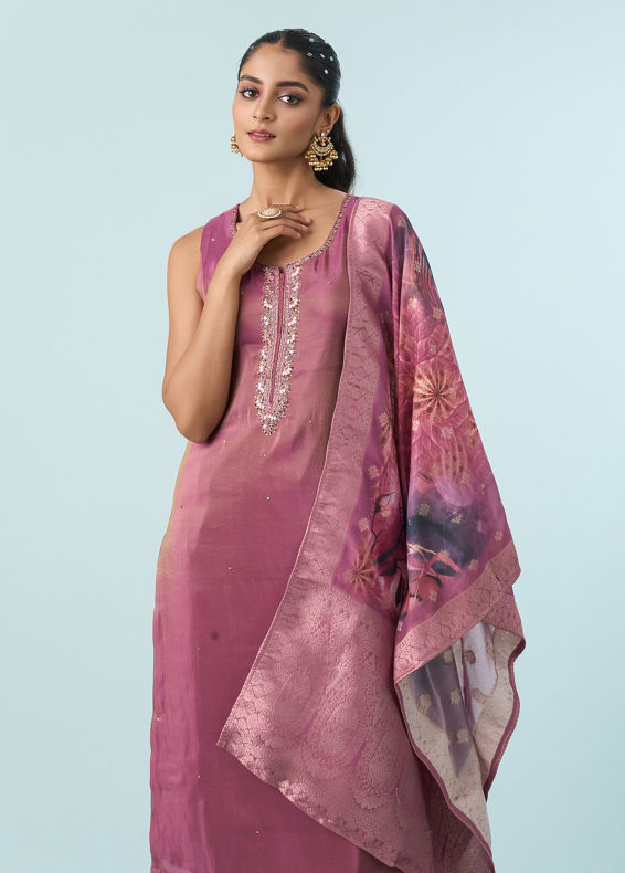 Mohey Women Dusty Pink Elegance Stitched Suit