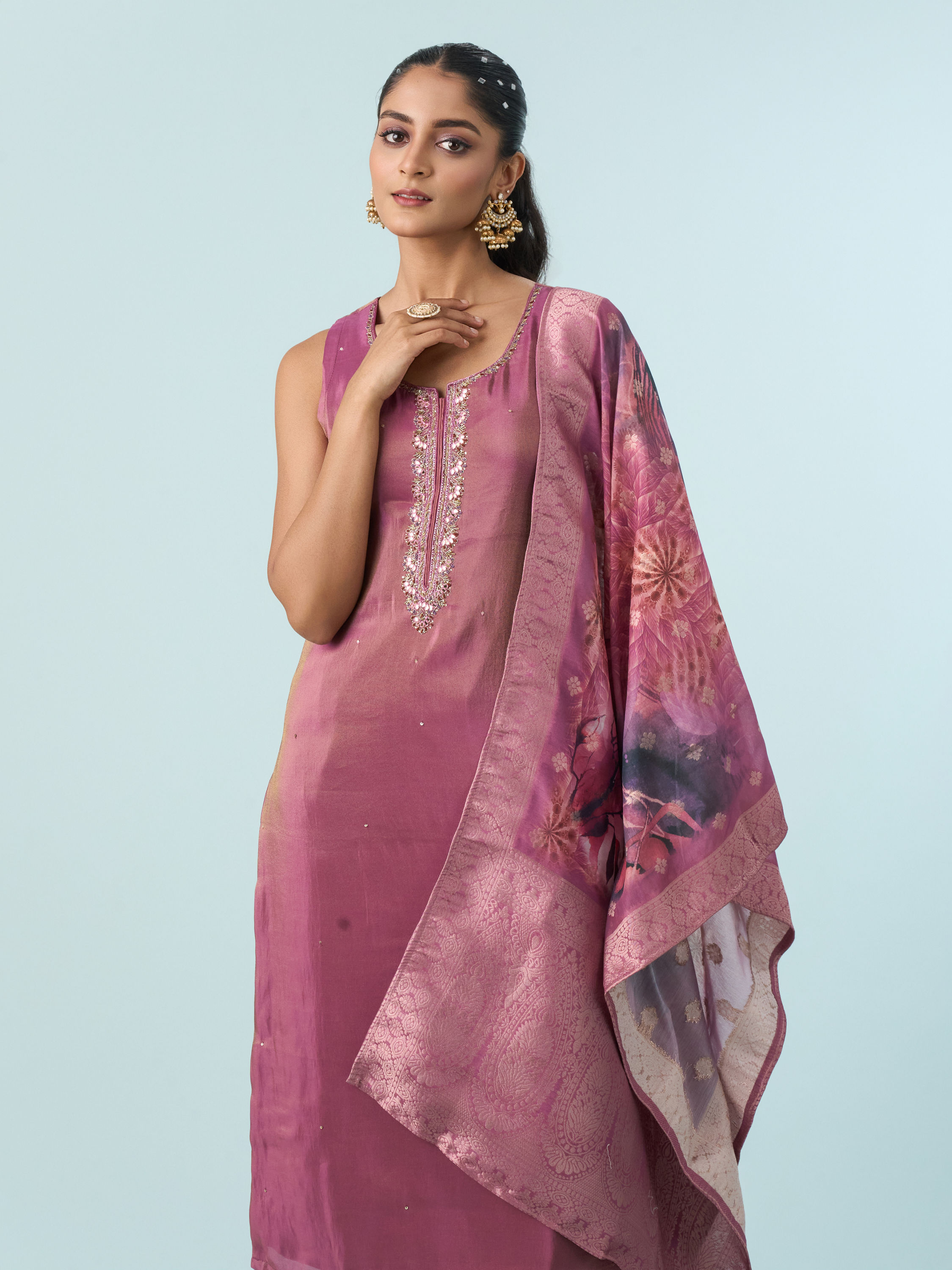 Mohey Women Dusty Pink Elegance Stitched Suit