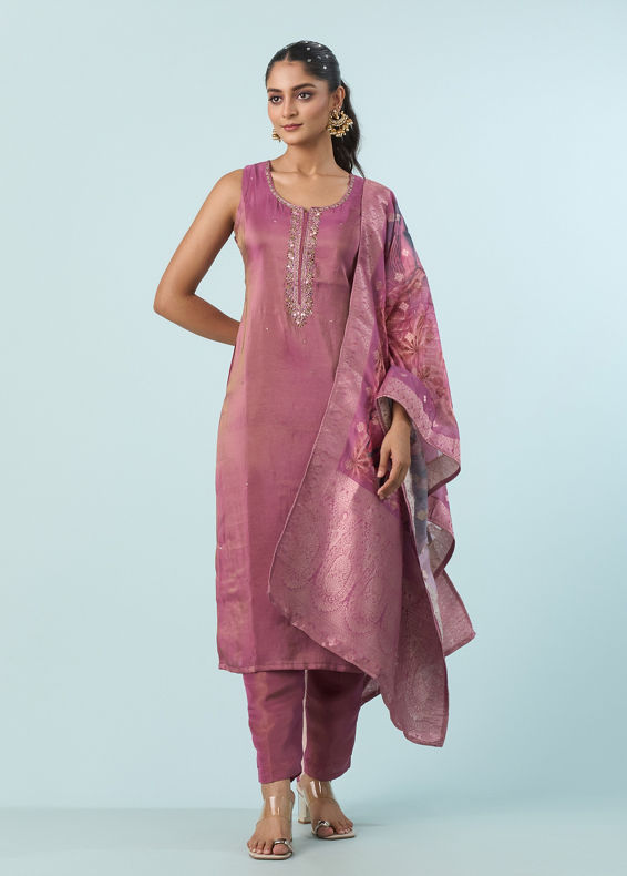 Mohey Women Dusty Pink Elegance Stitched Suit