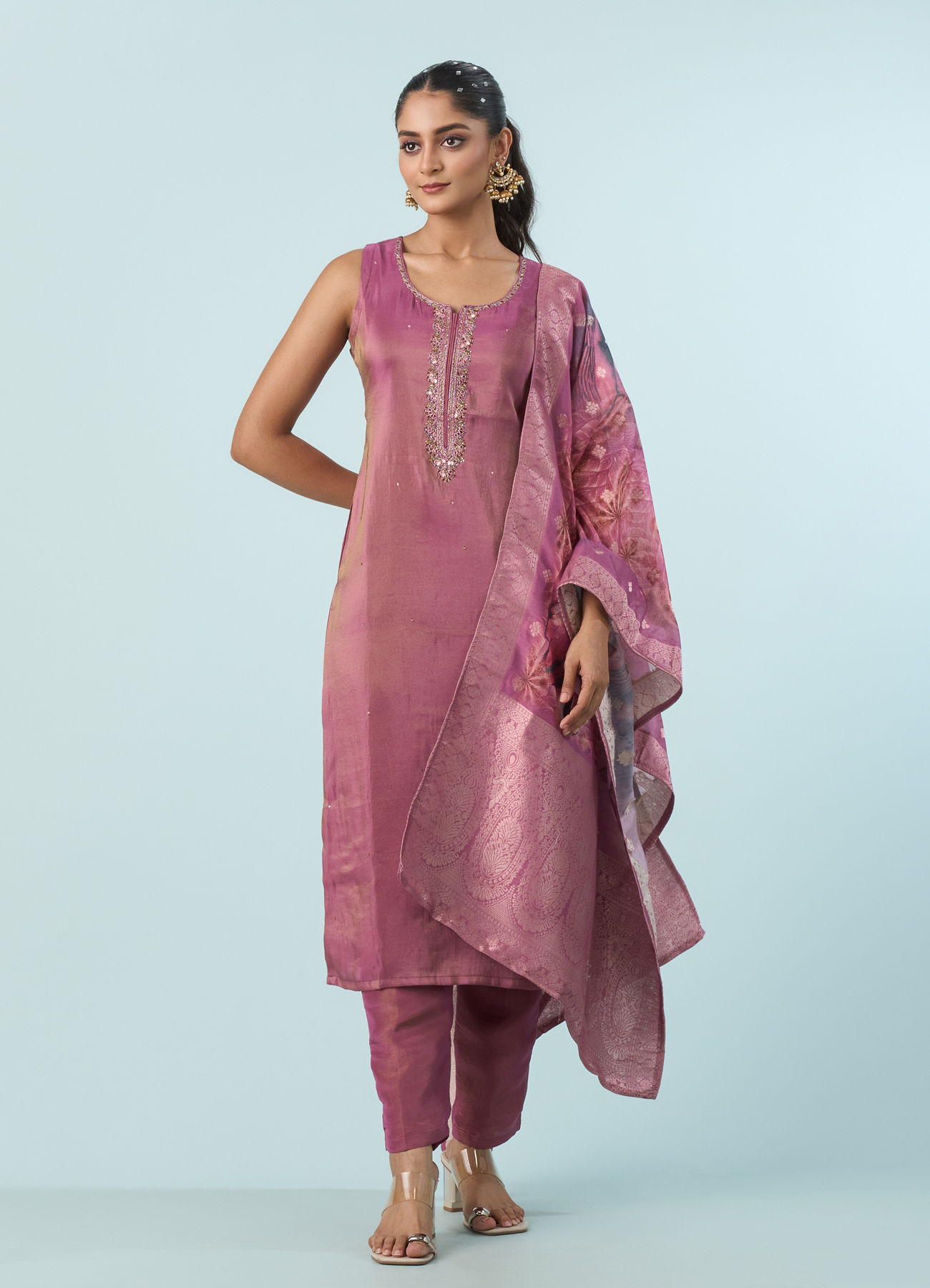 Mohey Women Dusty Pink Elegance Stitched Suit
