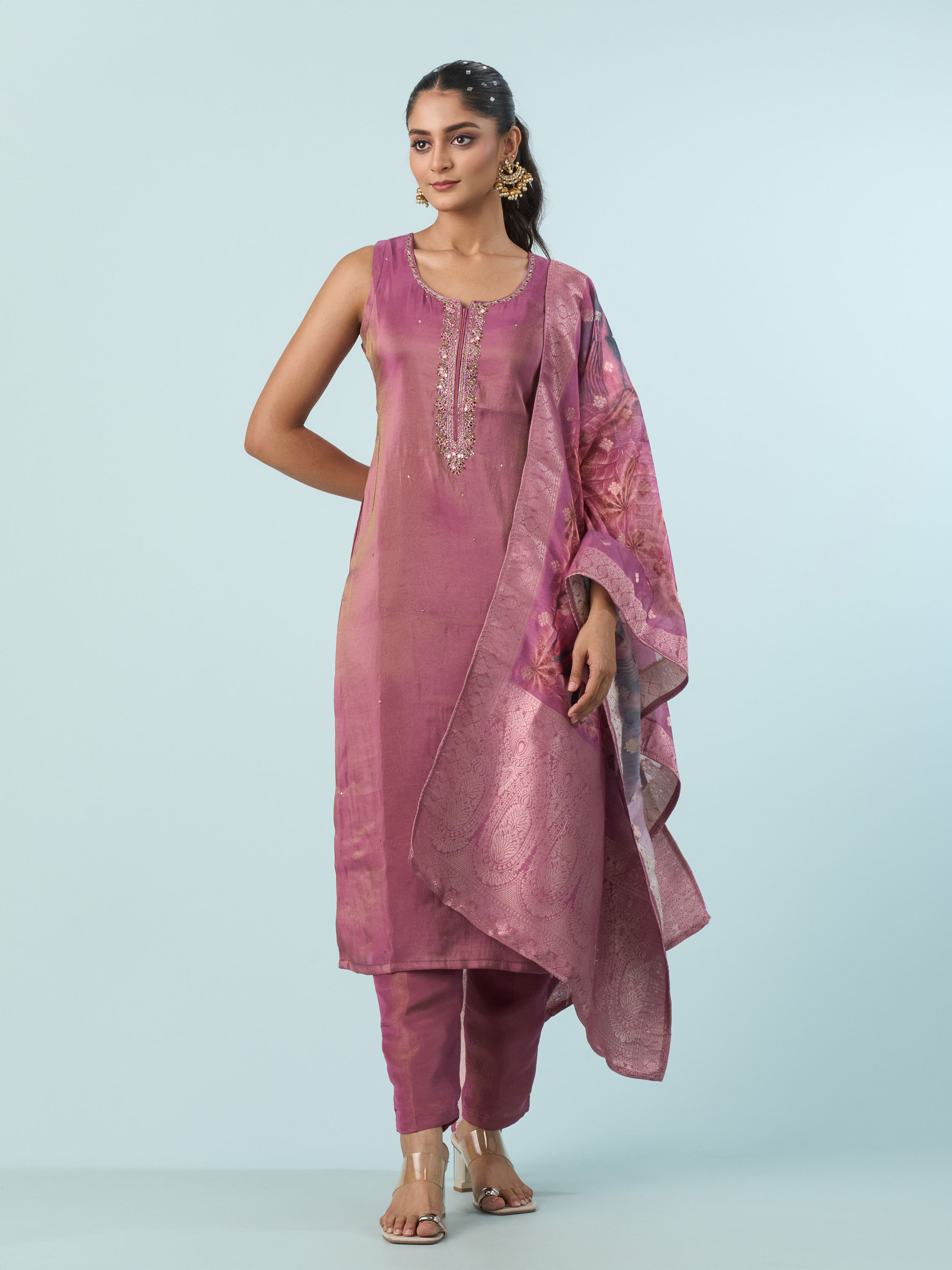 Mohey Women Dusty Pink Elegance Stitched Suit