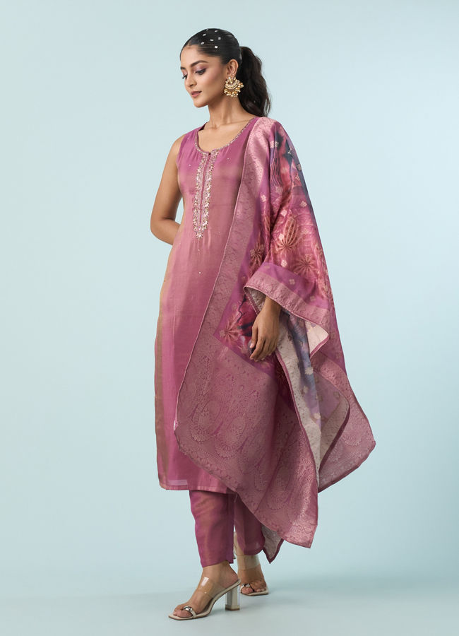 Mohey Women Dusty Pink Elegance Stitched Suit
