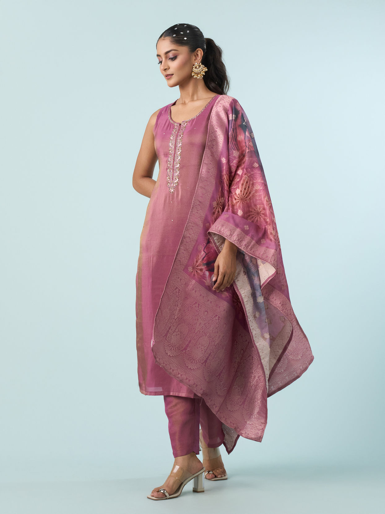 Mohey Women Dusty Pink Elegance Stitched Suit