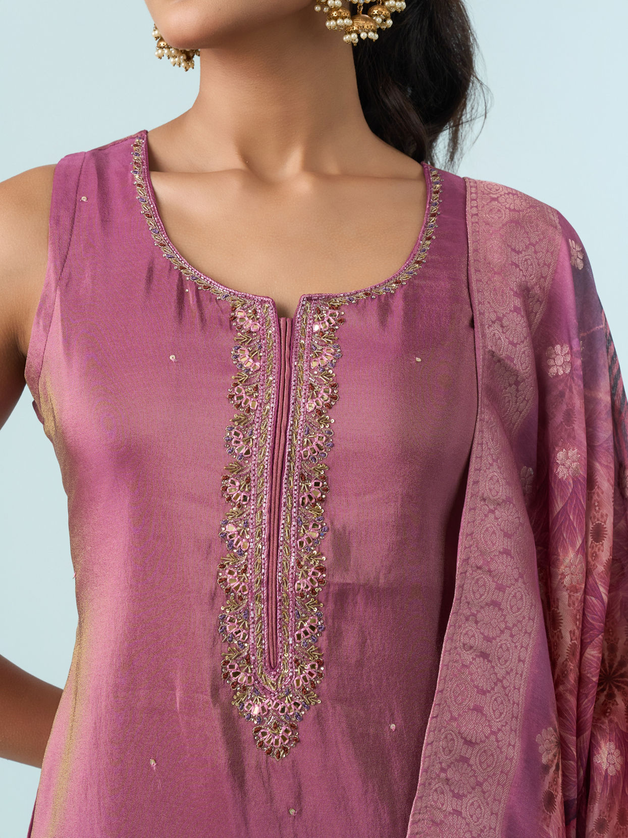 Mohey Women Dusty Pink Elegance Stitched Suit