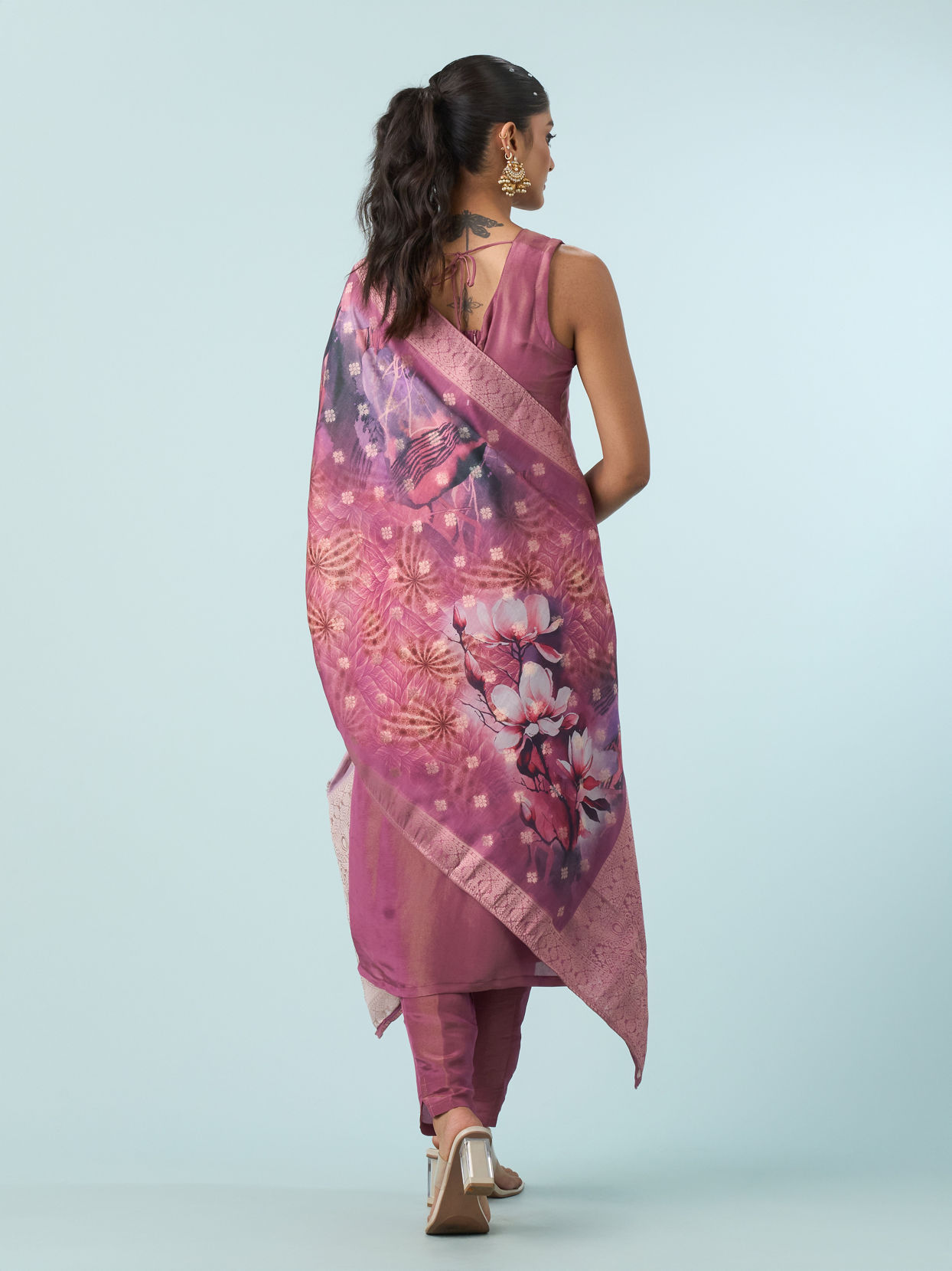 Mohey Women Dusty Pink Elegance Stitched Suit