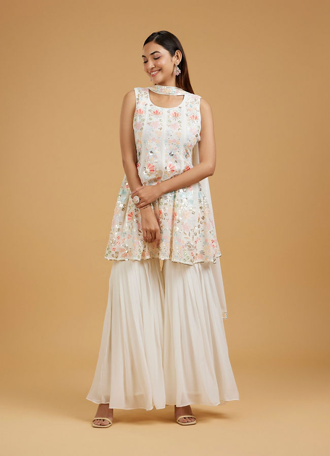 Mohey Women Elegant White Sharara Suit