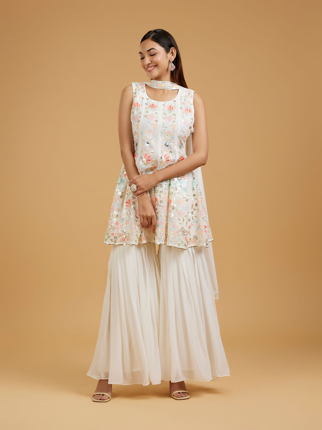 Mohey Women Elegant White Sharara Suit