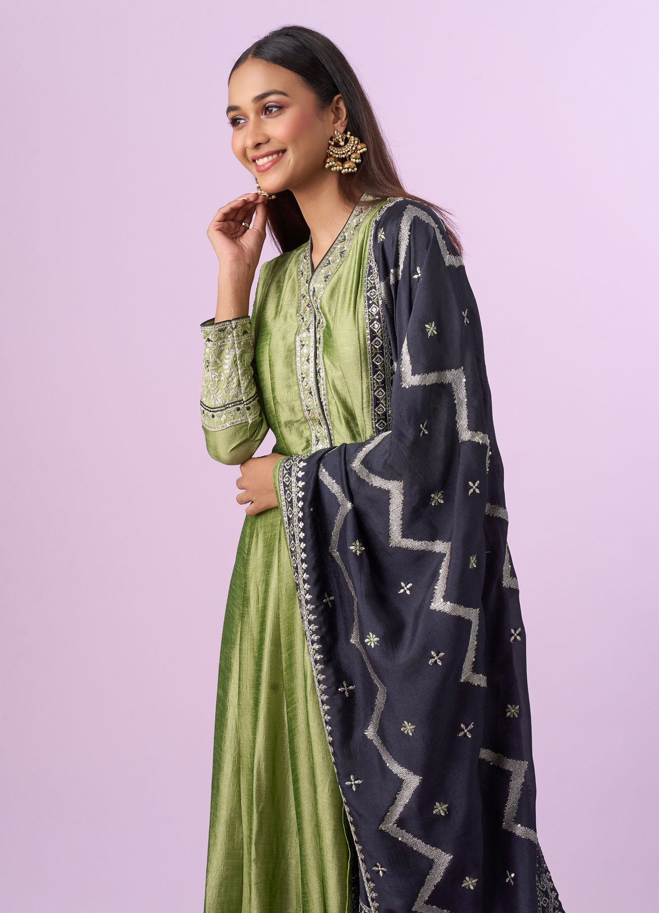 Mohey Women Pista Green Anarkali Suit