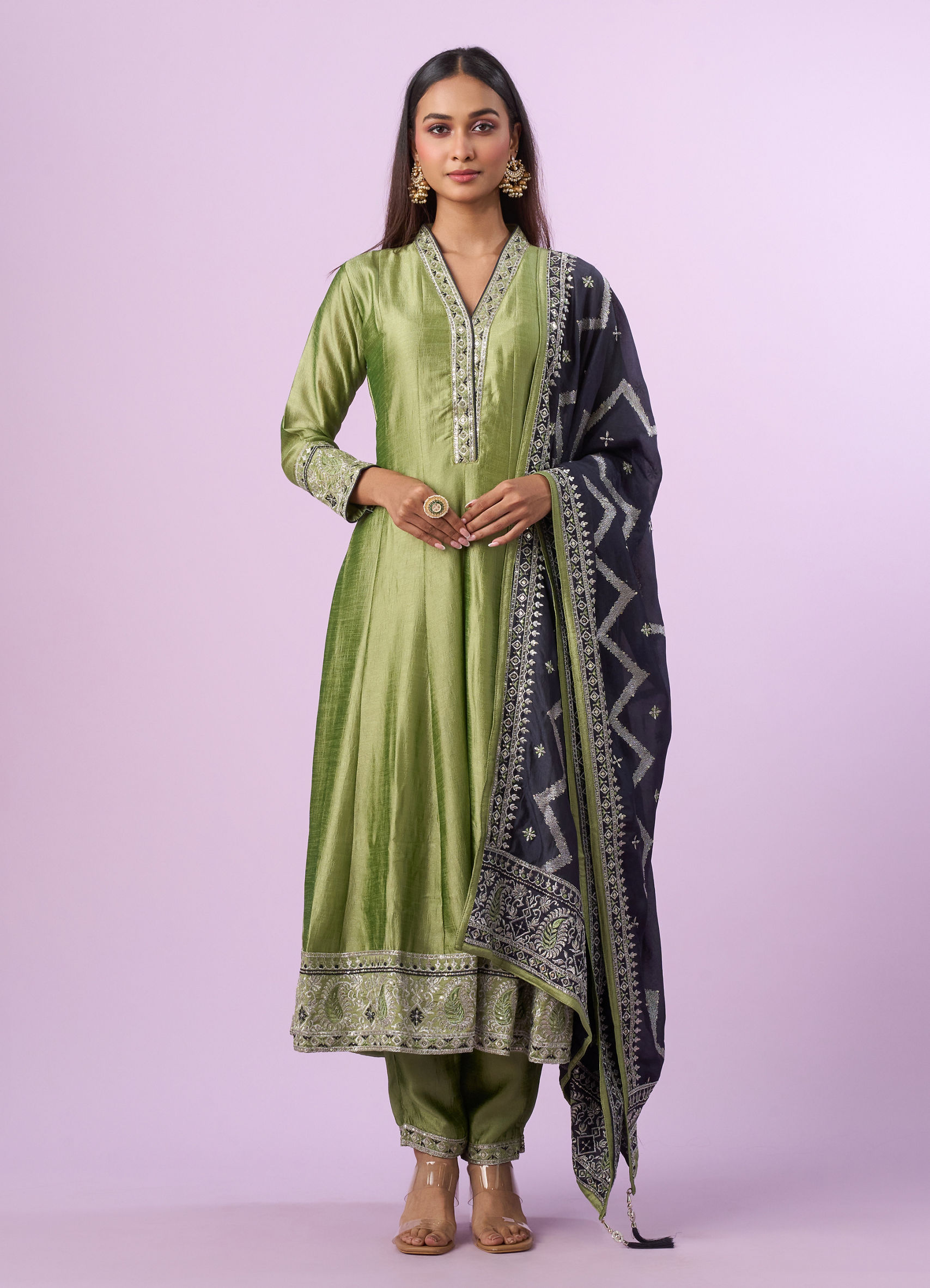 pista green anarkali dress Appealing Pista Green Designer Front Slit Anarkali Dress
