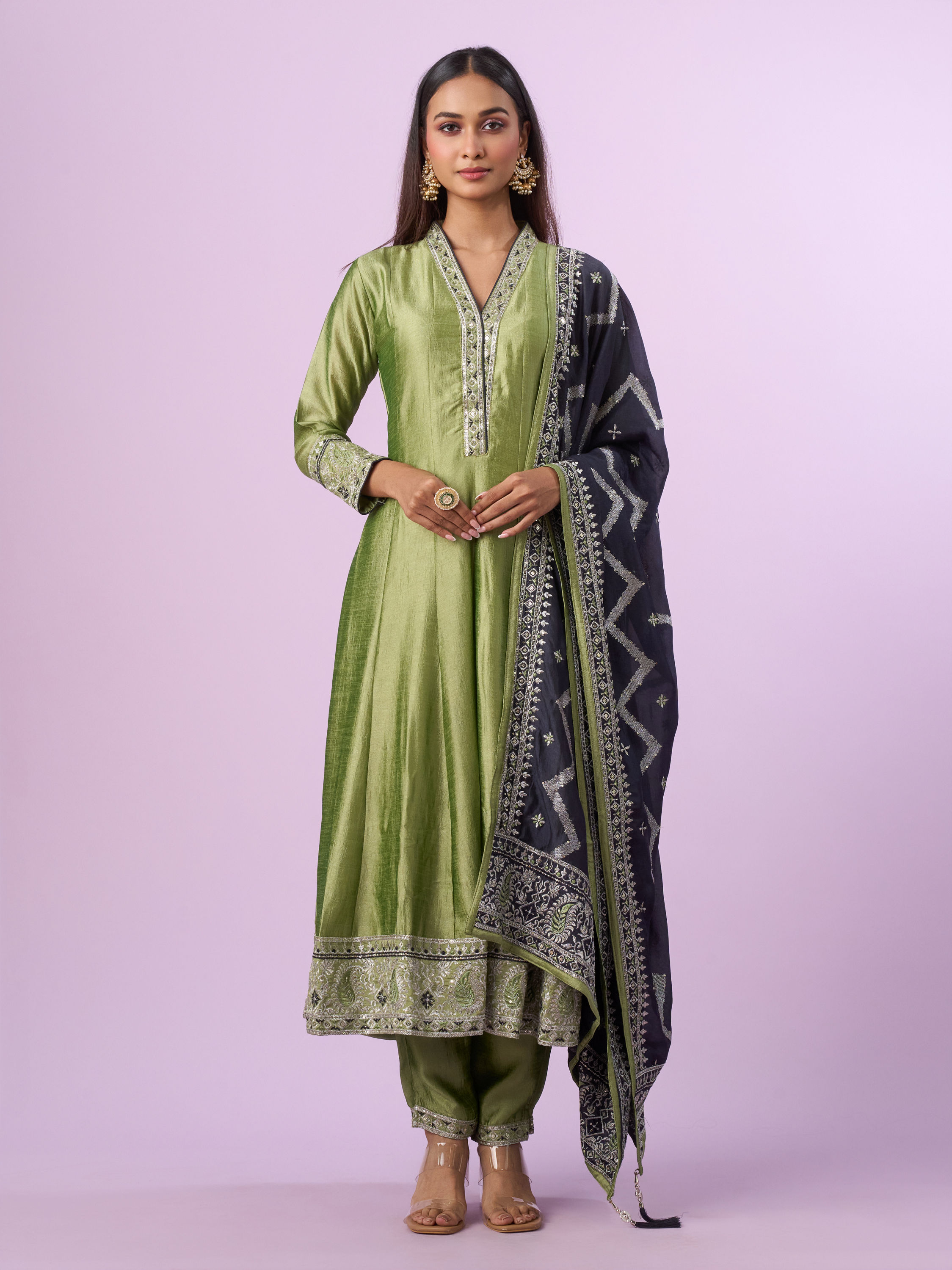 Mohey Women Pista Green Anarkali Suit