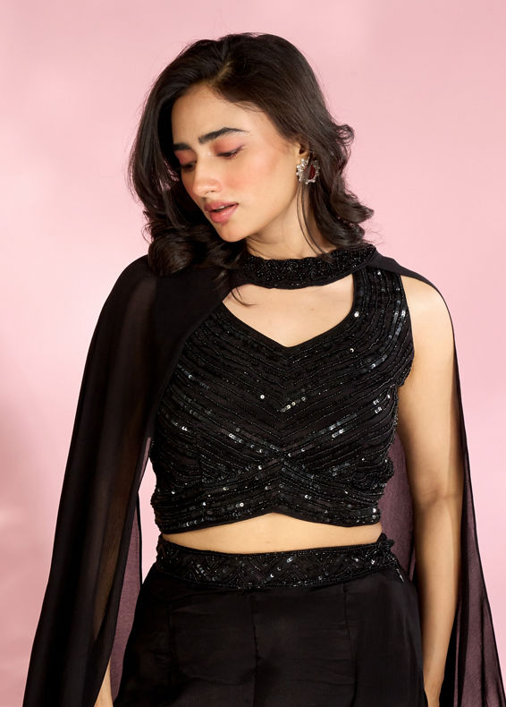 Mohey Women Black Chic Ensemble Indo Western