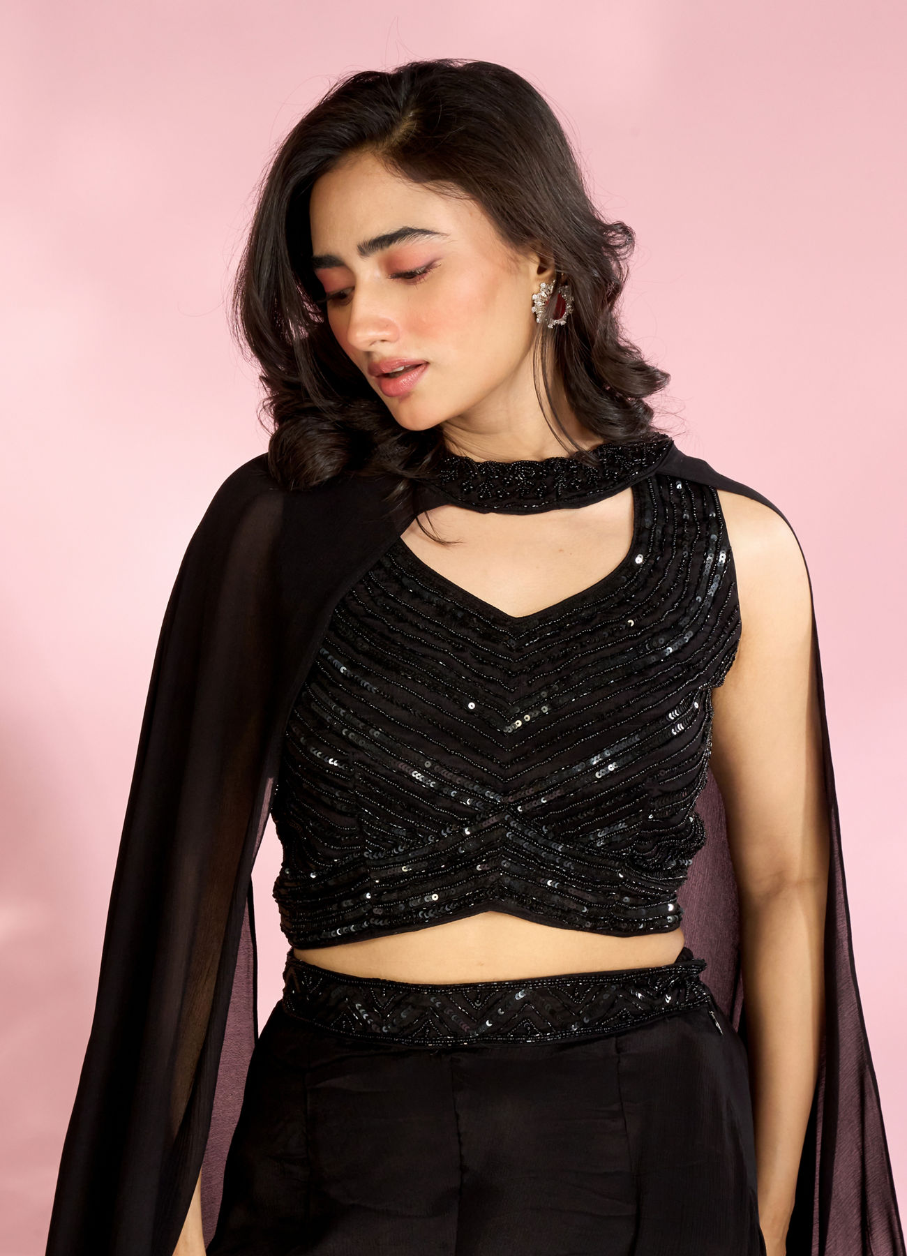 Mohey Women Black Chic Ensemble Indo Western