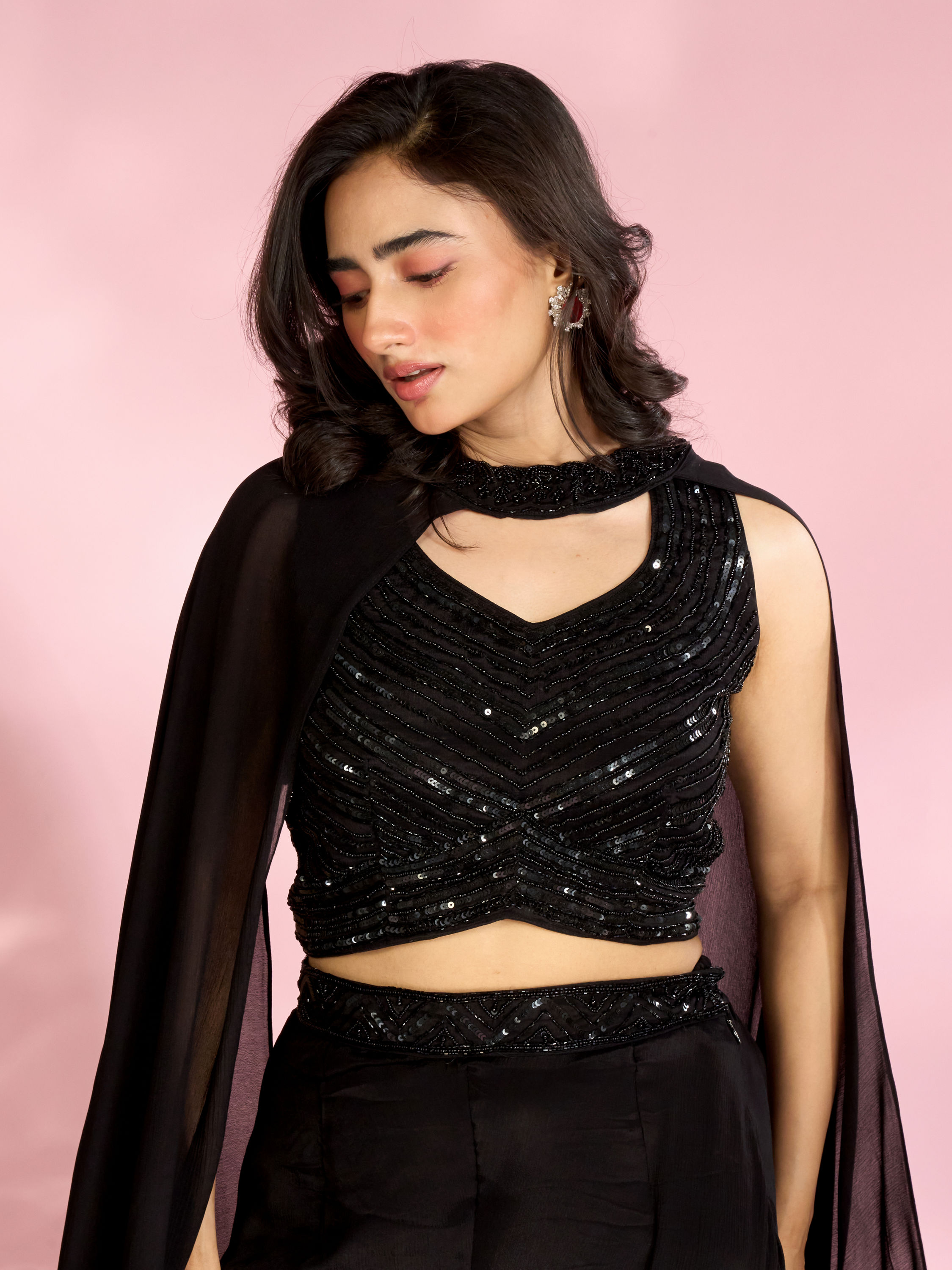 Mohey Women Black Chic Ensemble Indo Western