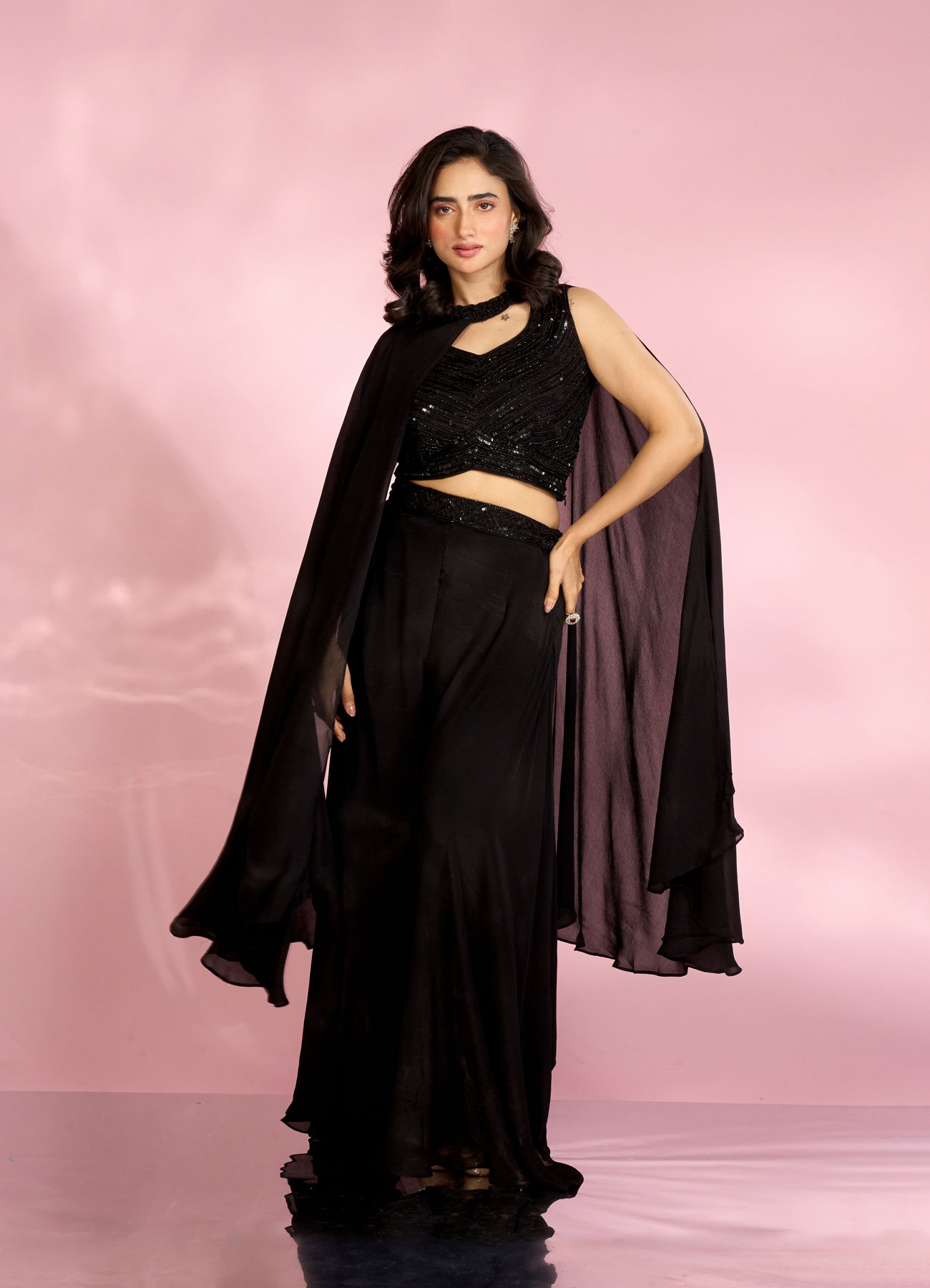 Mohey Women Black Chic Ensemble Indo Western