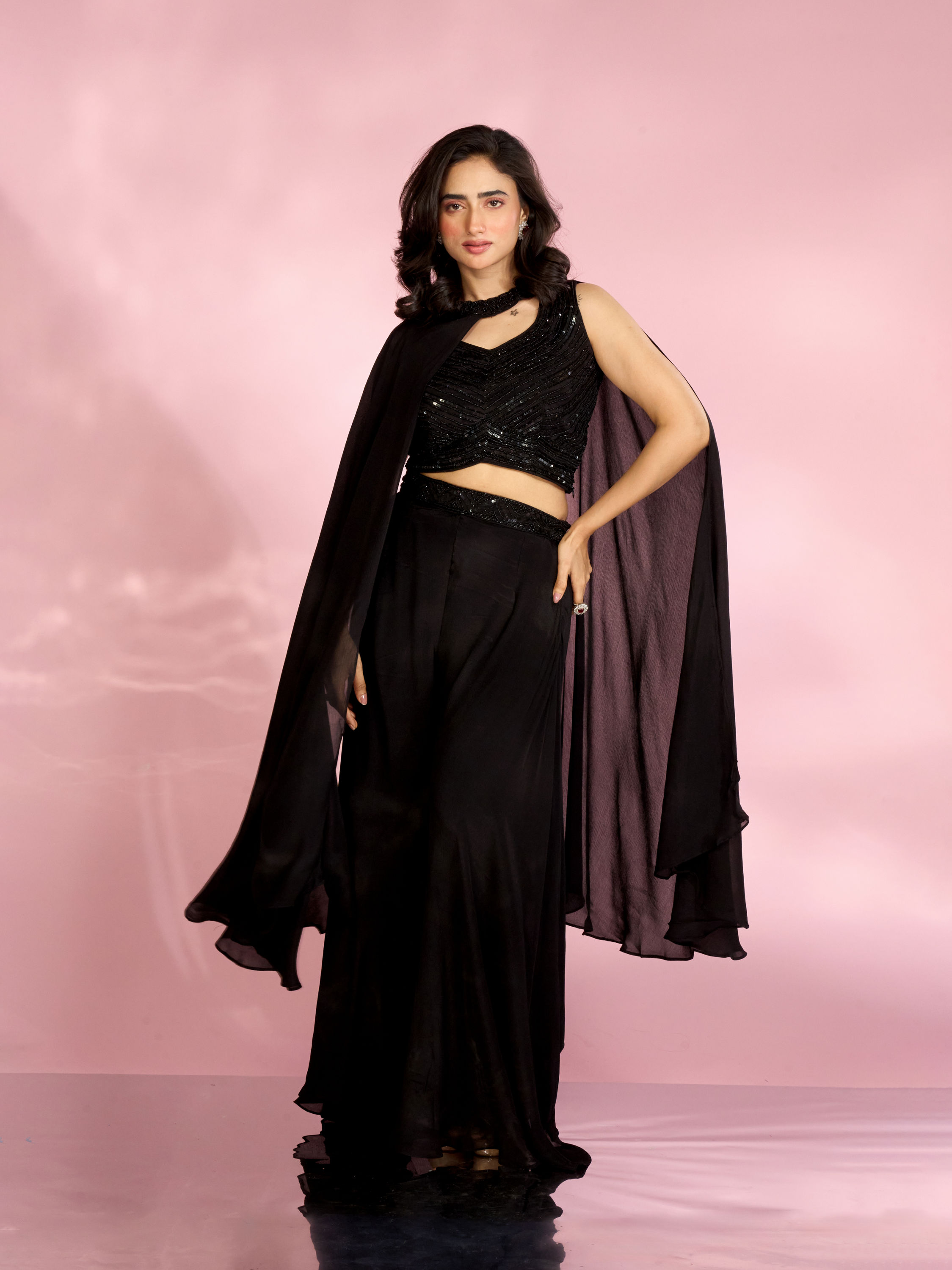 Mohey Women Black Chic Ensemble Indo Western