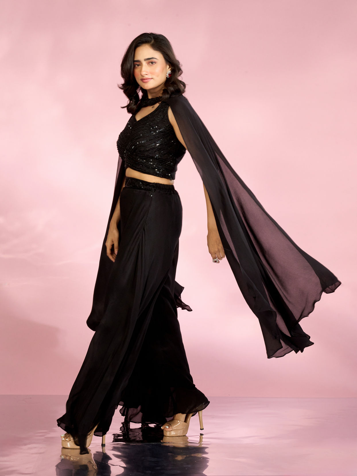 Mohey Women Black Chic Ensemble Indo Western