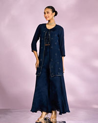 Mohey Women Indigo Blue Chinon Ensemble Indo Western