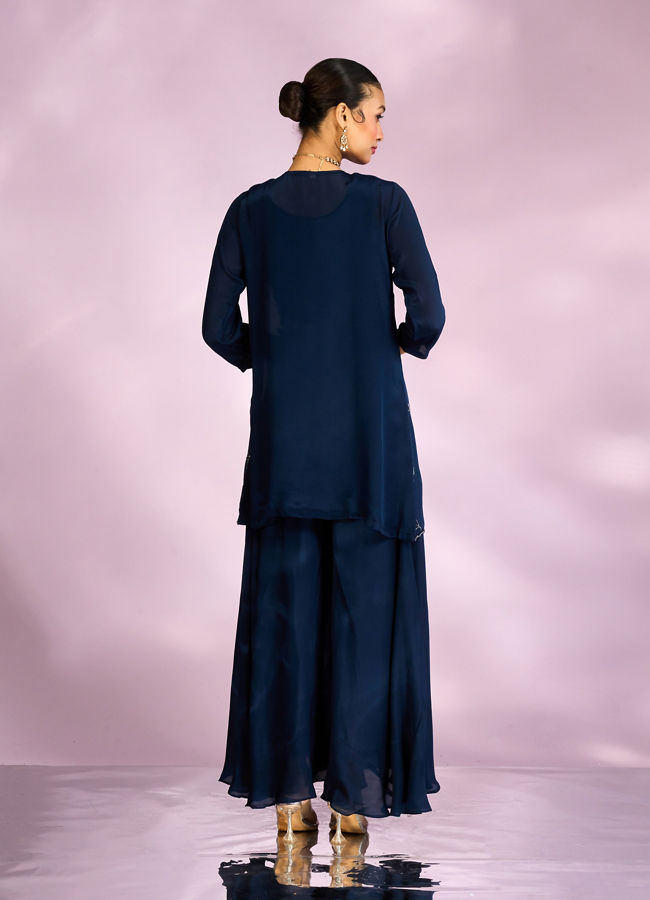 Mohey Women Indigo Blue Chinon Ensemble Indo Western