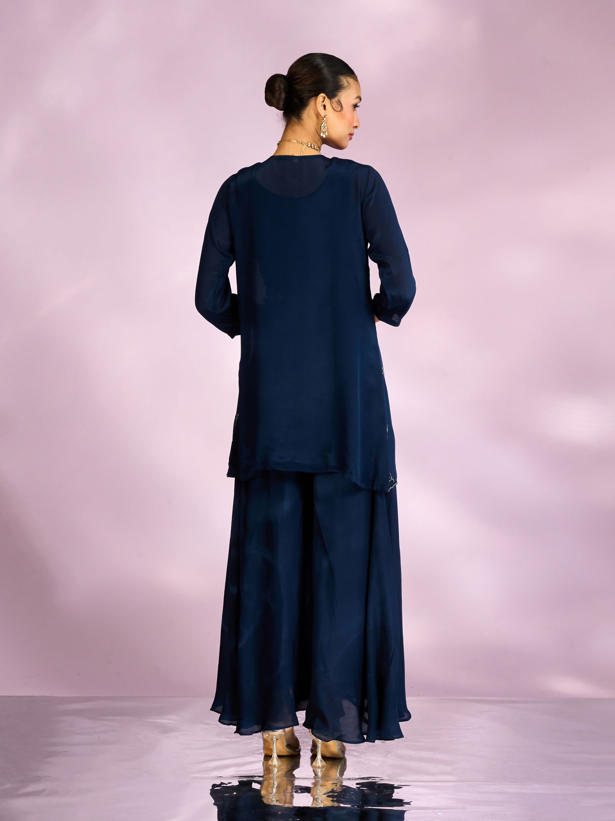 Mohey Women Indigo Blue Chinon Ensemble Indo Western