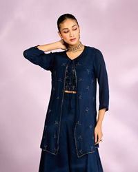 Mohey Women Indigo Blue Chinon Ensemble Indo Western