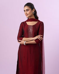 Mohey Women Maroon Ensemble of Elegance Straight Suit