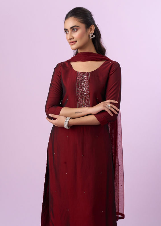 Mohey Women Maroon Ensemble of Elegance Straight Suit