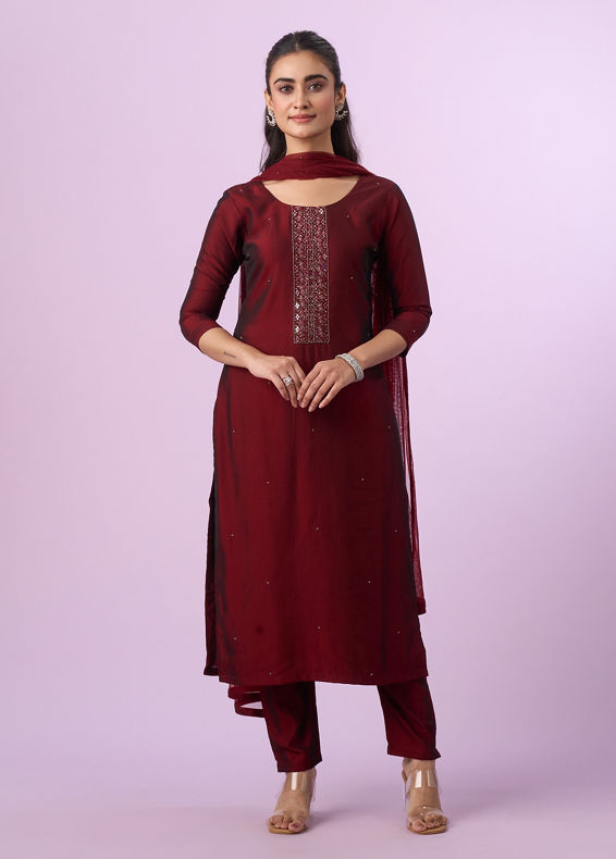 Mohey Women Maroon Ensemble of Elegance Straight Suit