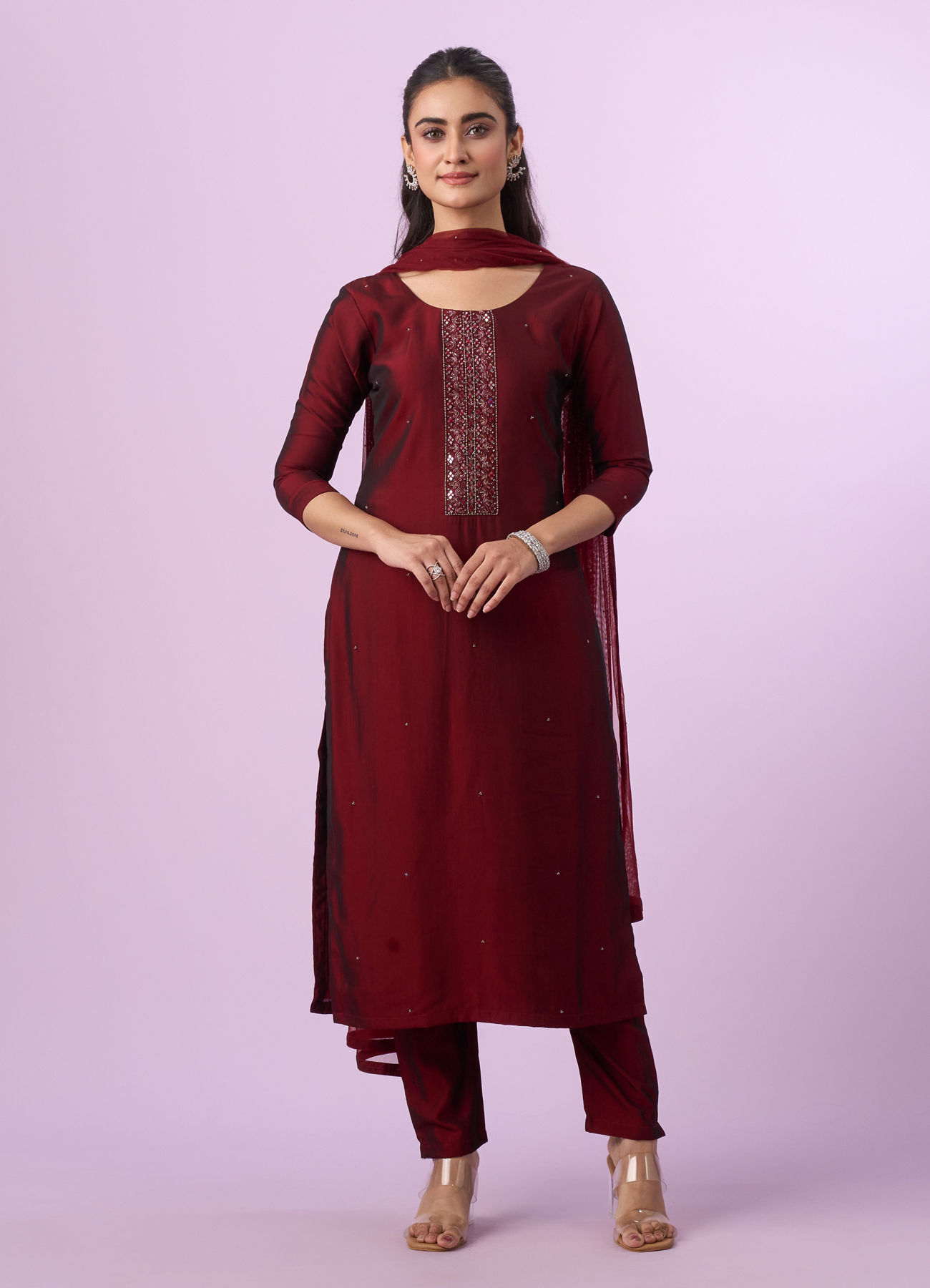 Mohey Women Maroon Ensemble of Elegance Straight Suit