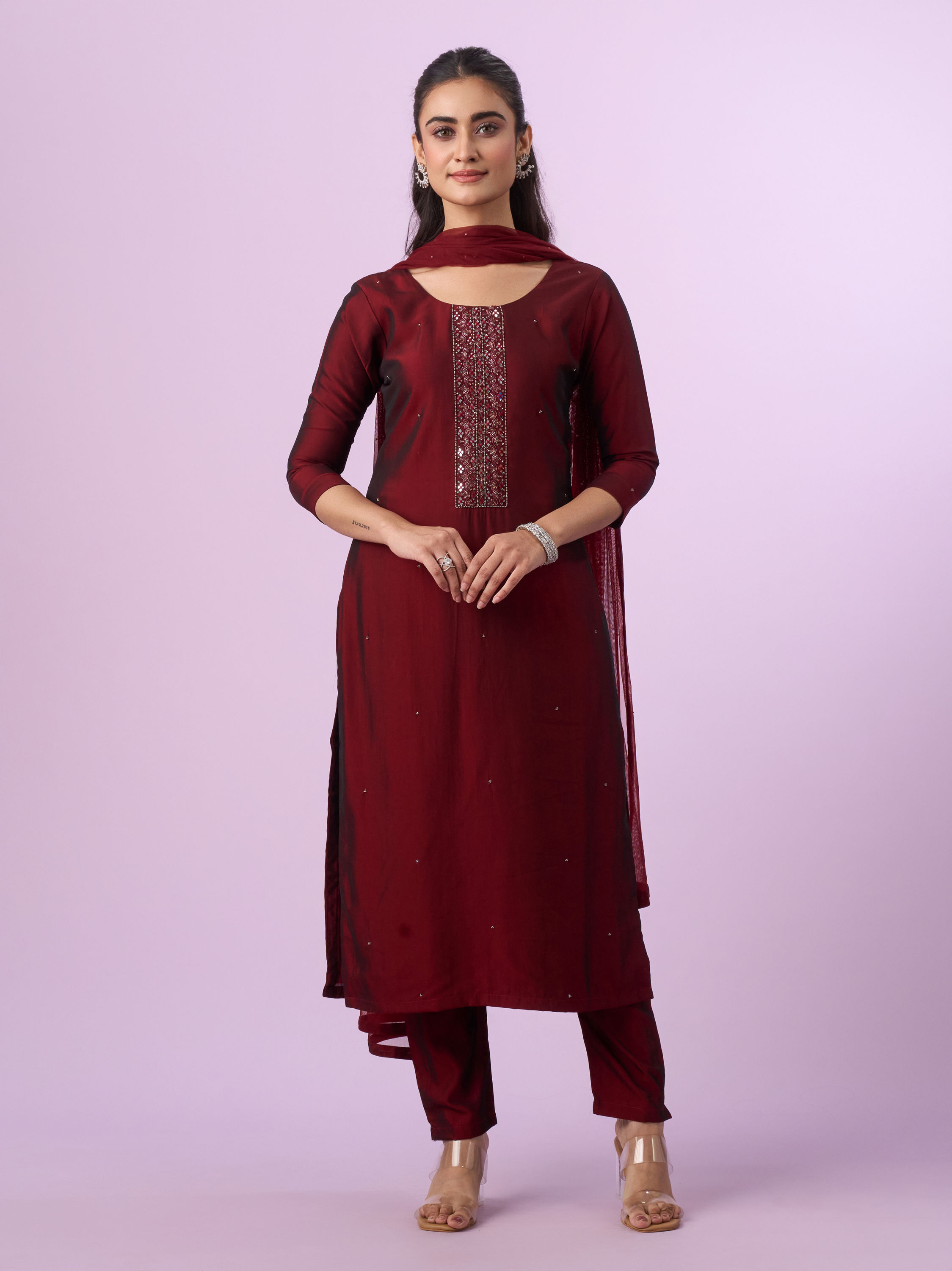 Mohey Women Maroon Ensemble of Elegance Straight Suit