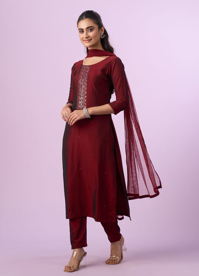 Mohey Women Maroon Ensemble of Elegance Straight Suit
