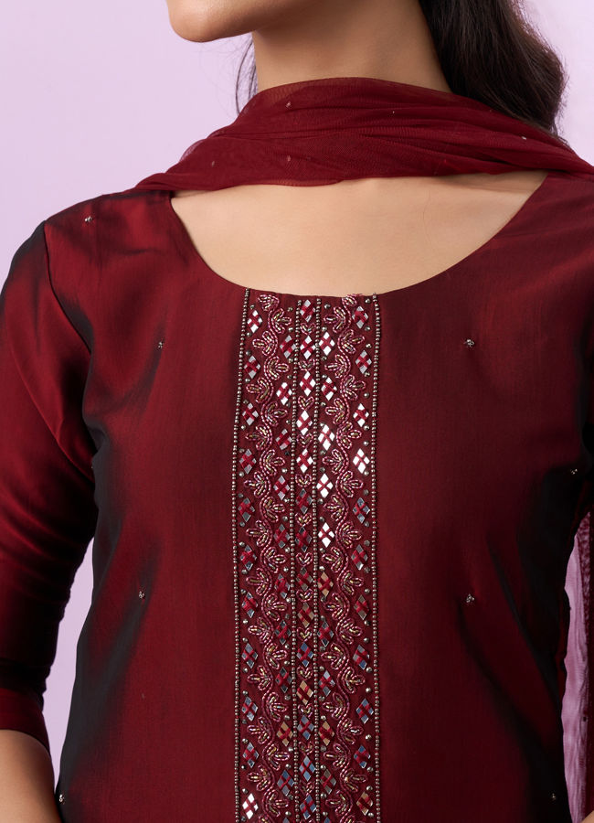 Mohey Women Maroon Ensemble of Elegance Straight Suit