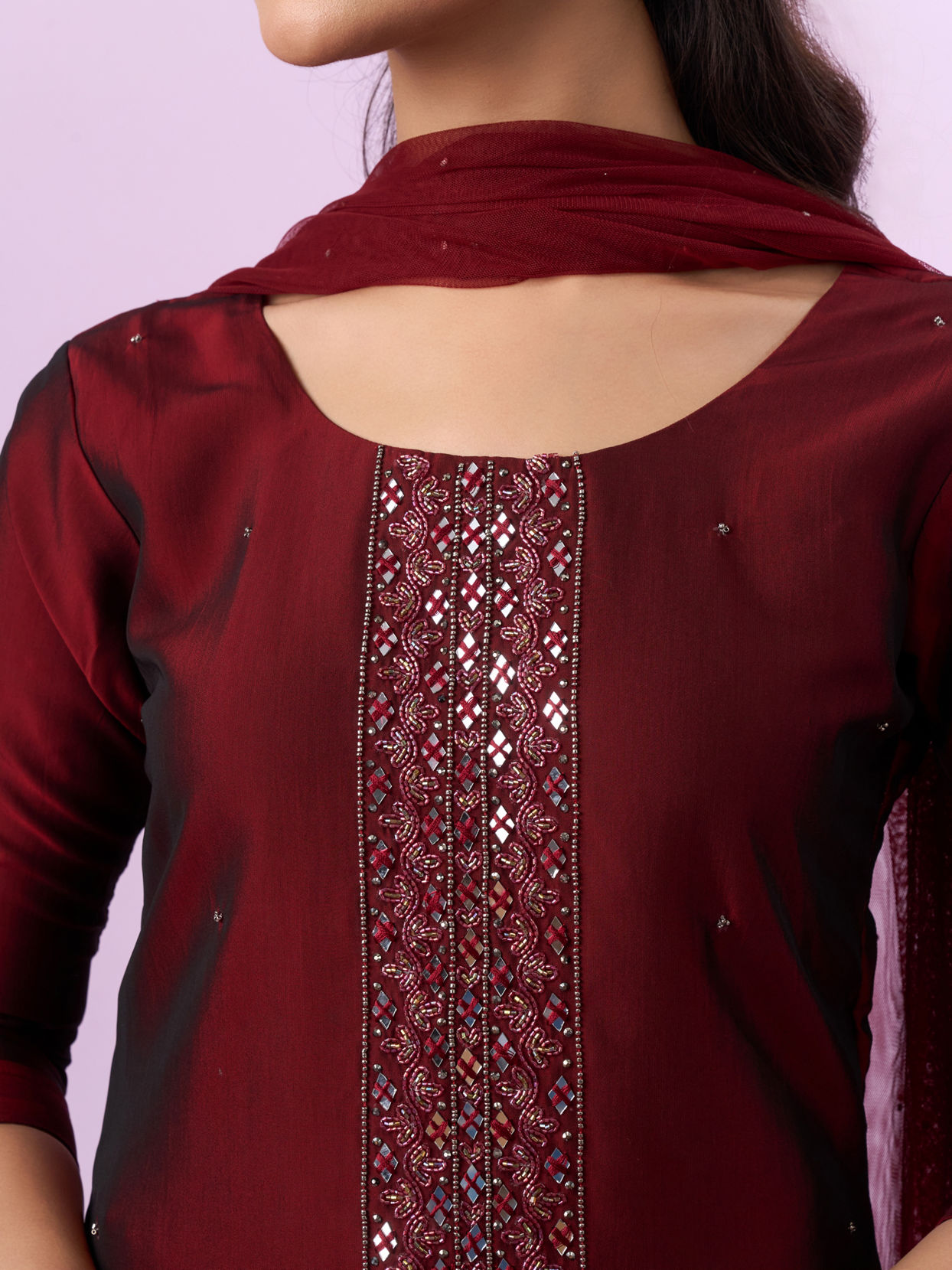 Mohey Women Maroon Ensemble of Elegance Straight Suit