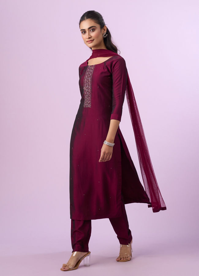 Mohey Women Wine Elegance Straight Suit