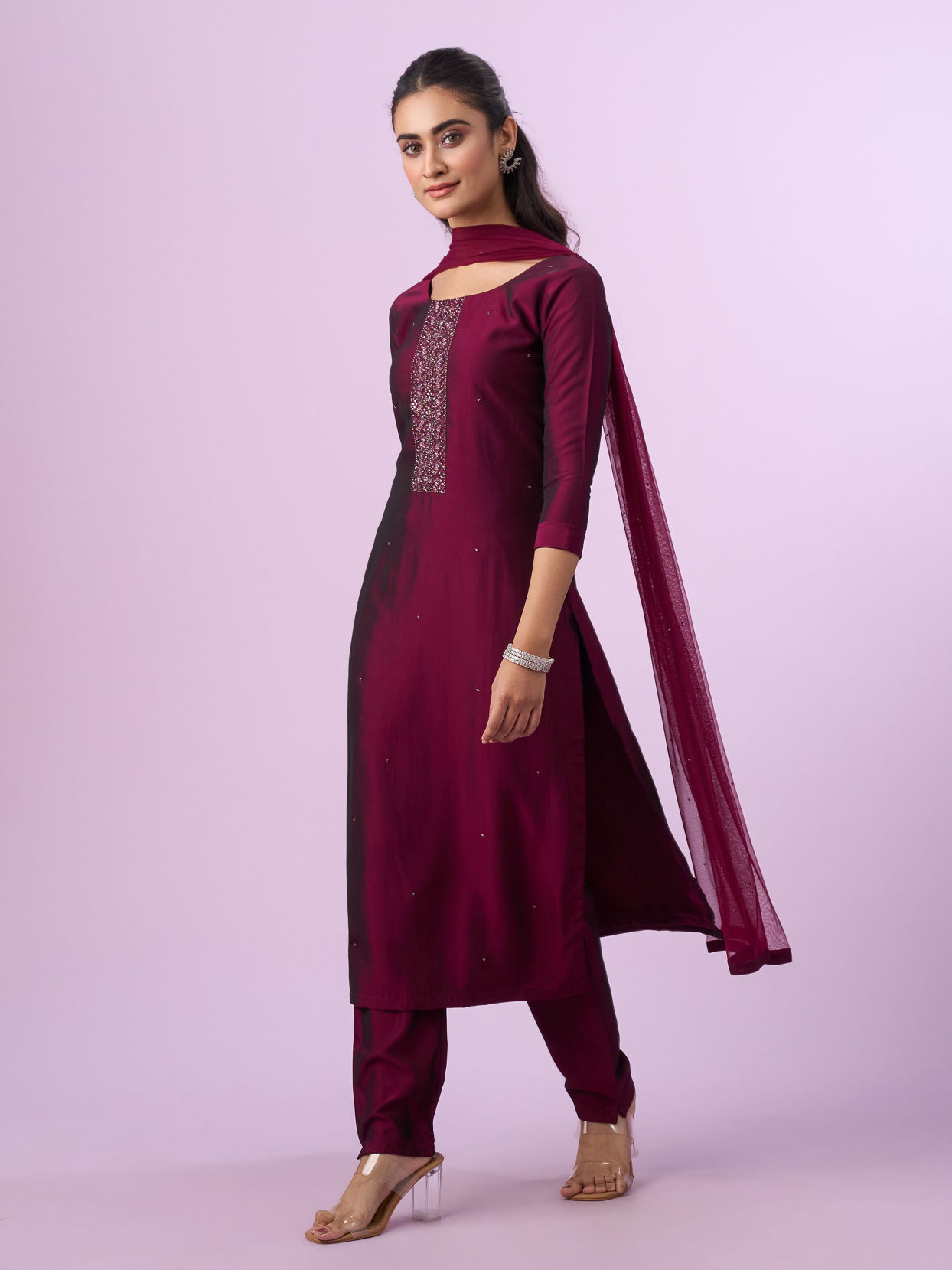 Mohey Women Wine Elegance Straight Suit