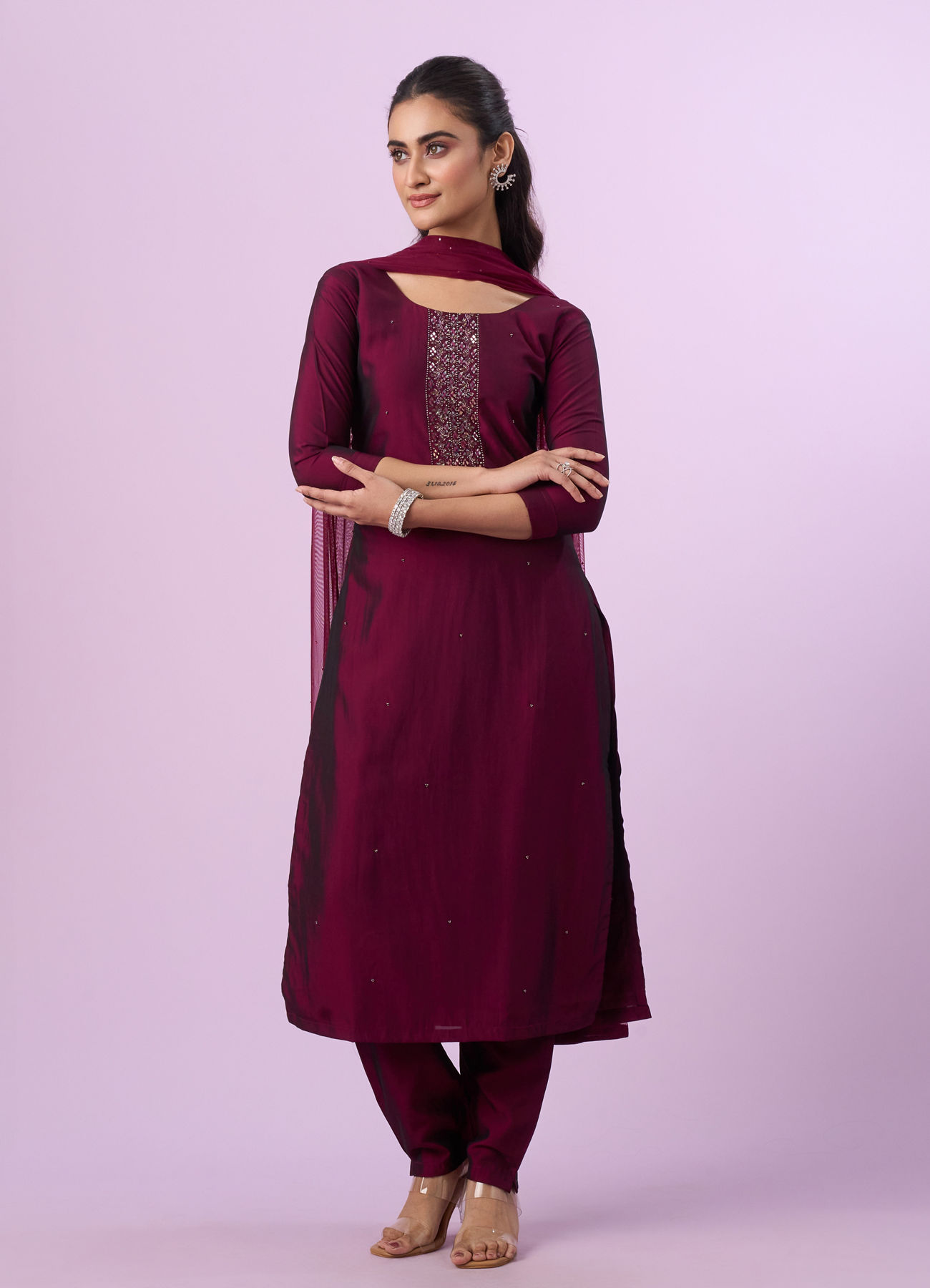 Mohey Women Wine Elegance Straight Suit