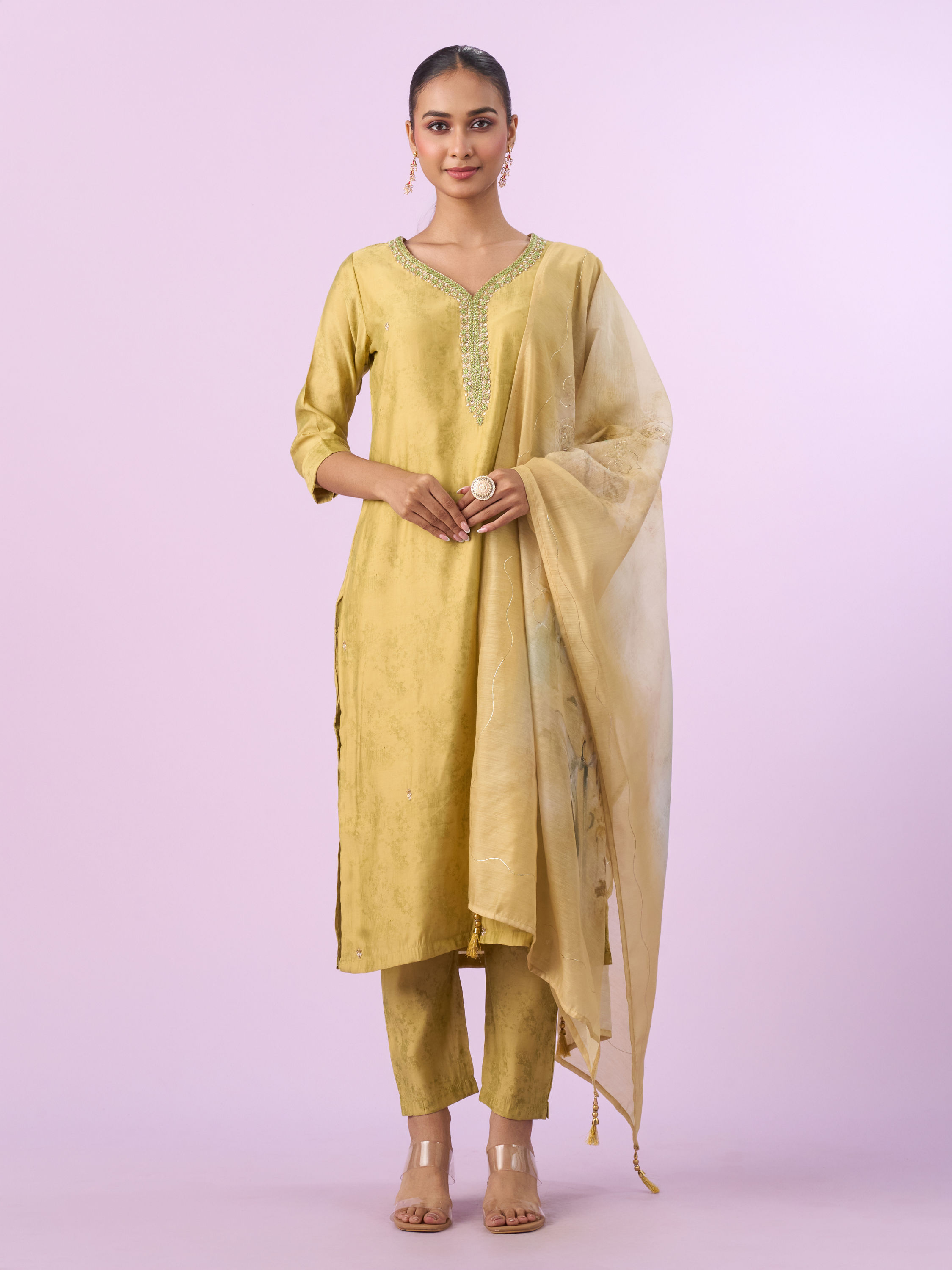 Mohey Women Enchanting Green Straight Suit