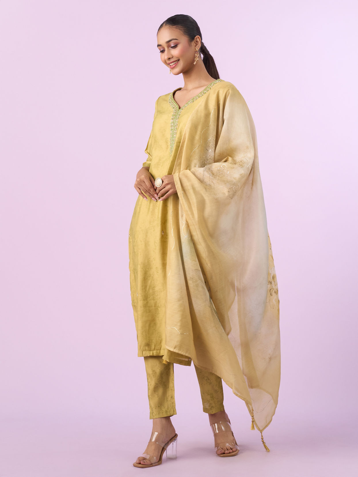 Mohey Women Enchanting Green Straight Suit