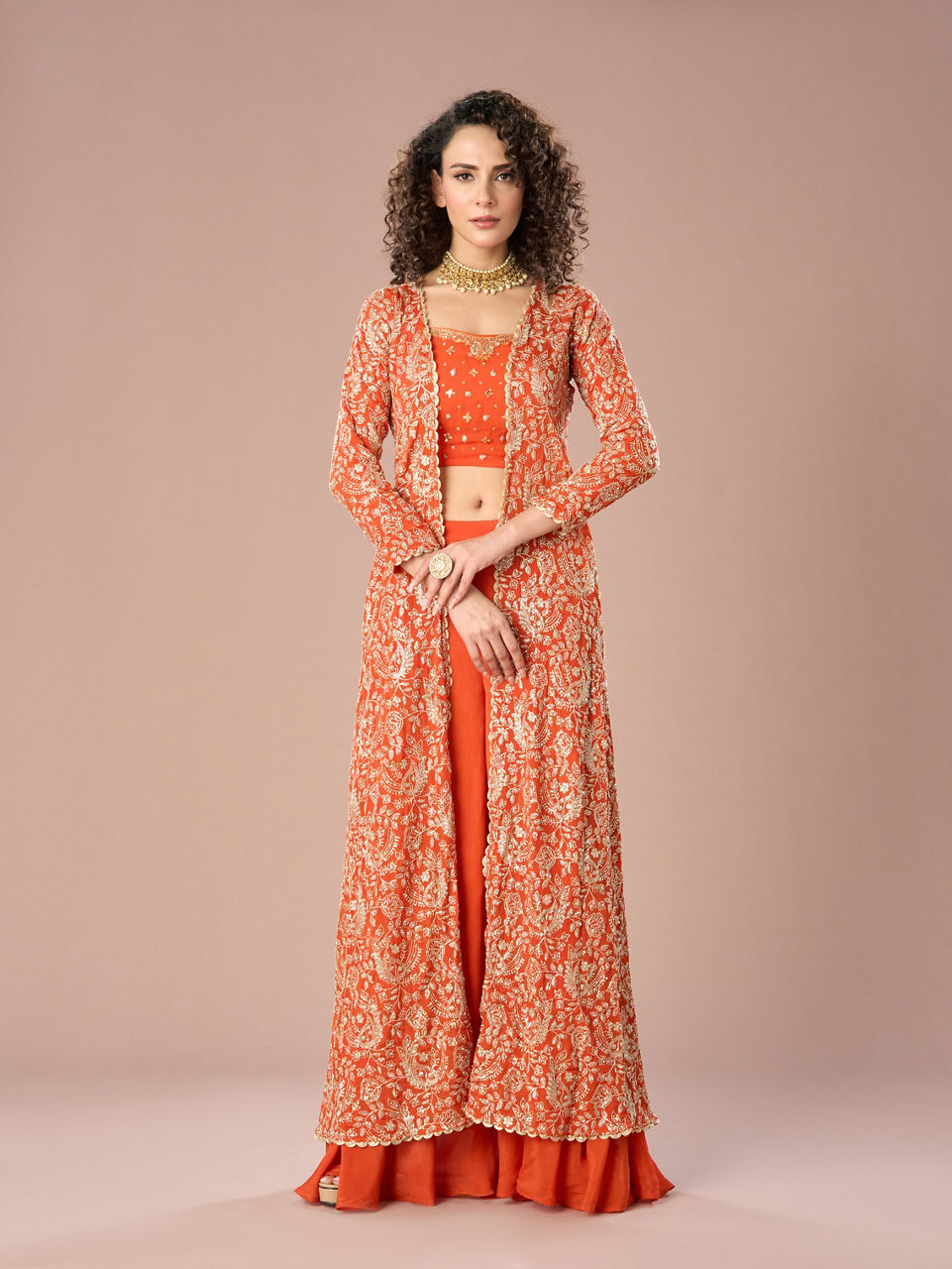 Mohey Women Orange Chinon exuberance Indo Western