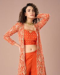 Mohey Women Orange Chinon exuberance Indo Western